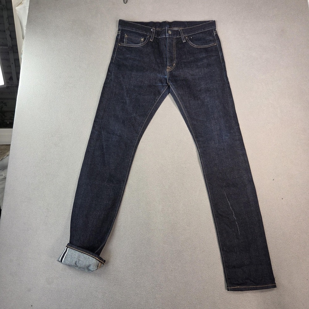 Uniqlo Jeans Mens Japanese Selvedge Slim Tapered Kaihara Raw Indigo Fits‎ 31x31